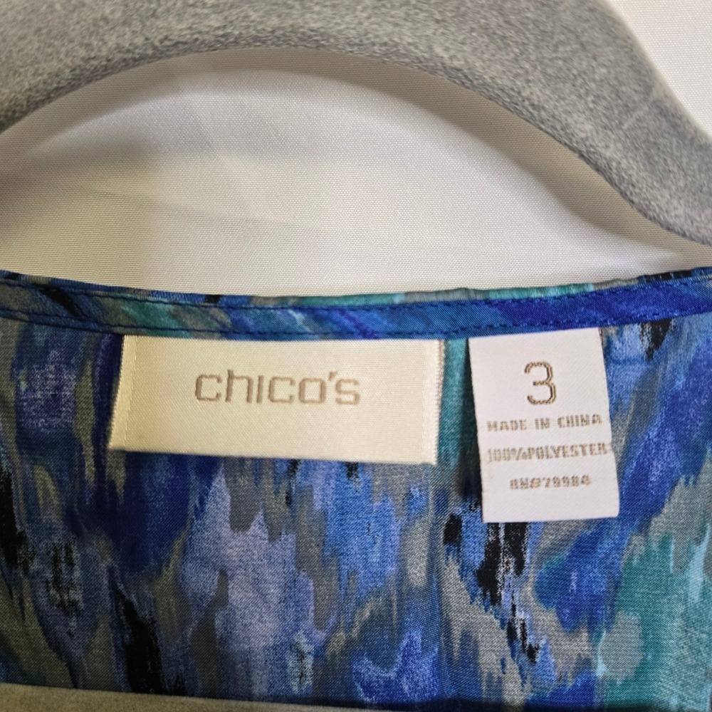 Chico's Ikat Printed Sequin Embellished Tunic Top Boho Hippie Blue Size 3‎ XL - Picture 4 of 11